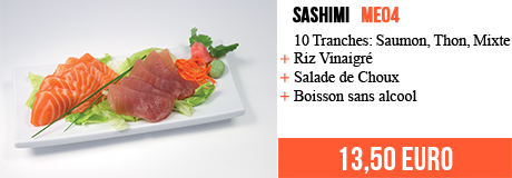Take Took - Menu Midi 4, Sashimi: 10 Tranches de Sashimi + Riz Vinaigré + Salade de Choux + Boisson